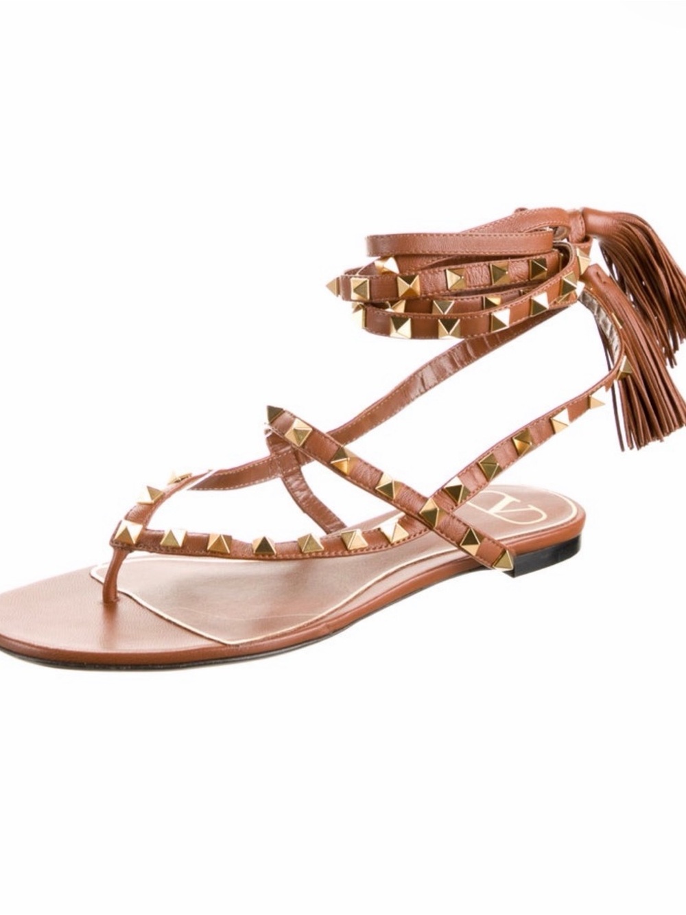 NWOT Brown Valentino Rockstud Gladiator Sandal with Tassel